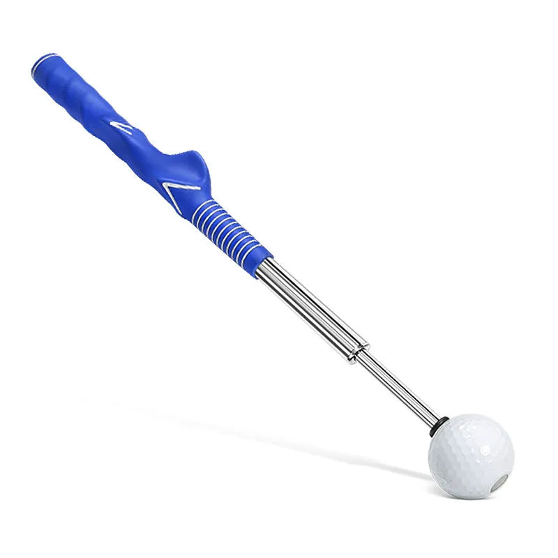 Telescopic stainless steel golf swing trainer in black colour with adjustable positions for practice