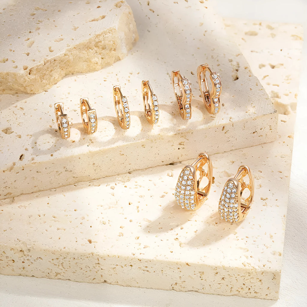 Brass electroplated copper ear clip earrings with heart shape zircon stone design in gold colour