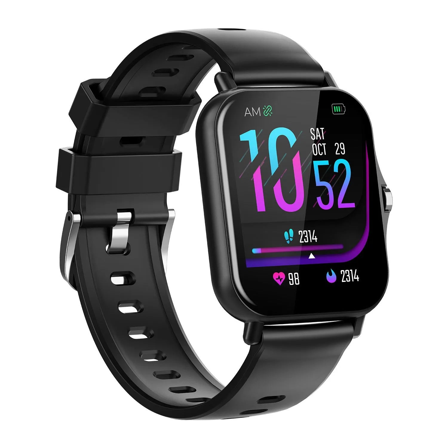 W10 Bluetooth smart watch with heart rate and blood pressure monitoring on wrist, showing 1.75-inch touch screen display