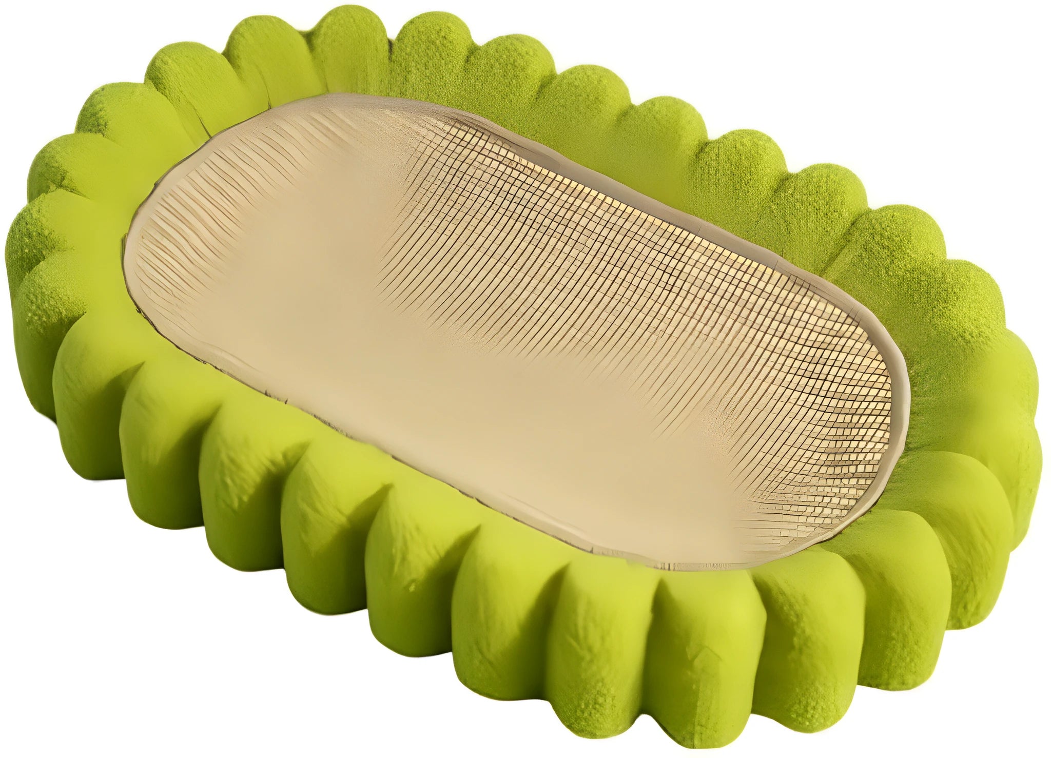 Green oval cat scratching pad with sisal surface measuring 65cm long, functioning as both scratcher and lounger bed
