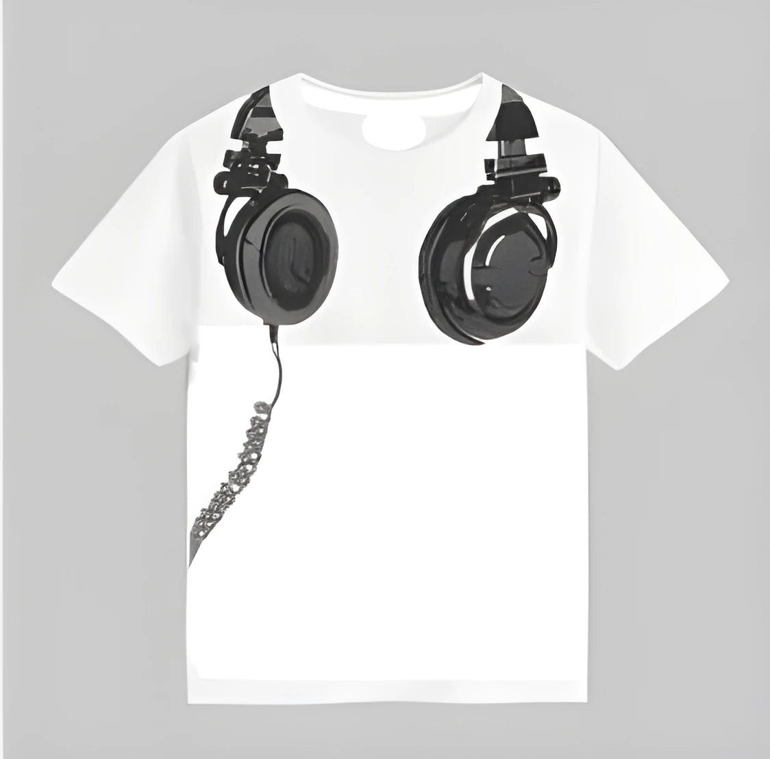 Children's short-sleeved t-shirt with earplugs pattern in white, 90% cotton, round neck