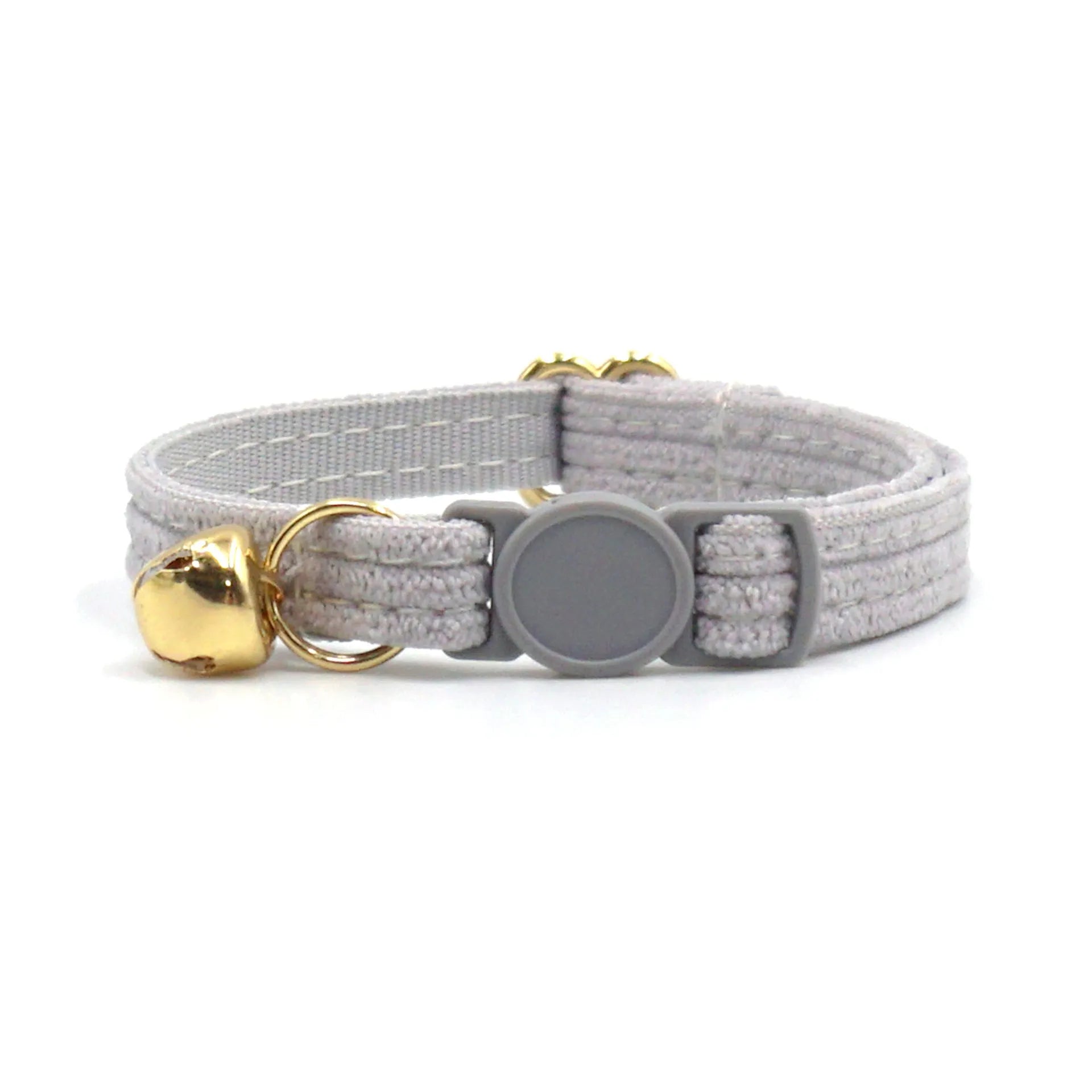 Cloth safety buckle cat collar with bell in brown corduroy on a cat