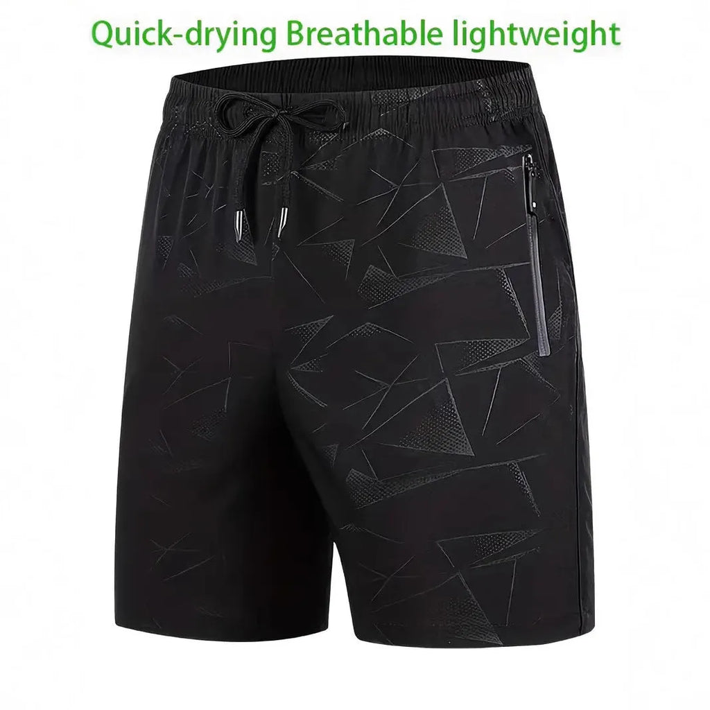 Men's loose fit casual sports shorts in blue, shown from the front on a model.