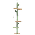 Tall cactus-shaped cat tree with platforms, a scratch board, and a hammock.