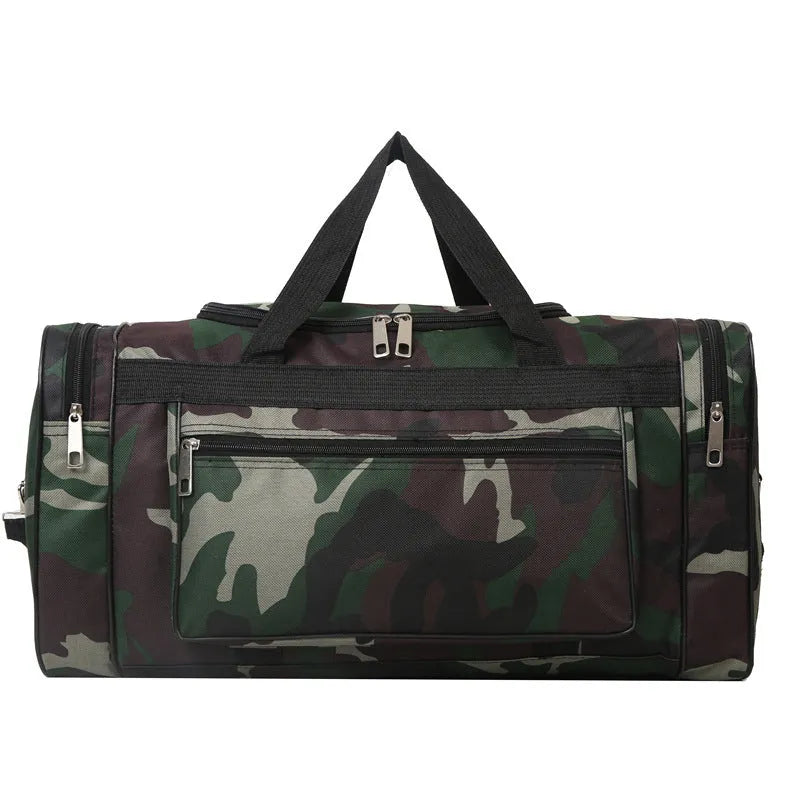 Camouflage waterproof fabric luggage bag with under 20L capacity and striped polyester lining