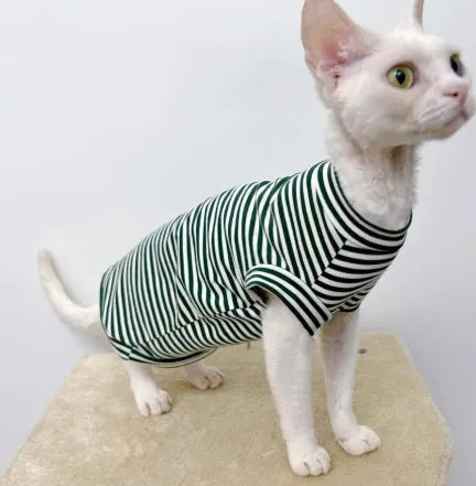 Green striped stretch fleece vest for dogs and cats, size XS to XXL
