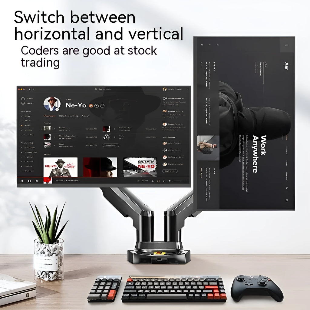 Dual screen monitor mounting bracket with VESA compatibility for 75-100mm patterns and lifting height adjustment