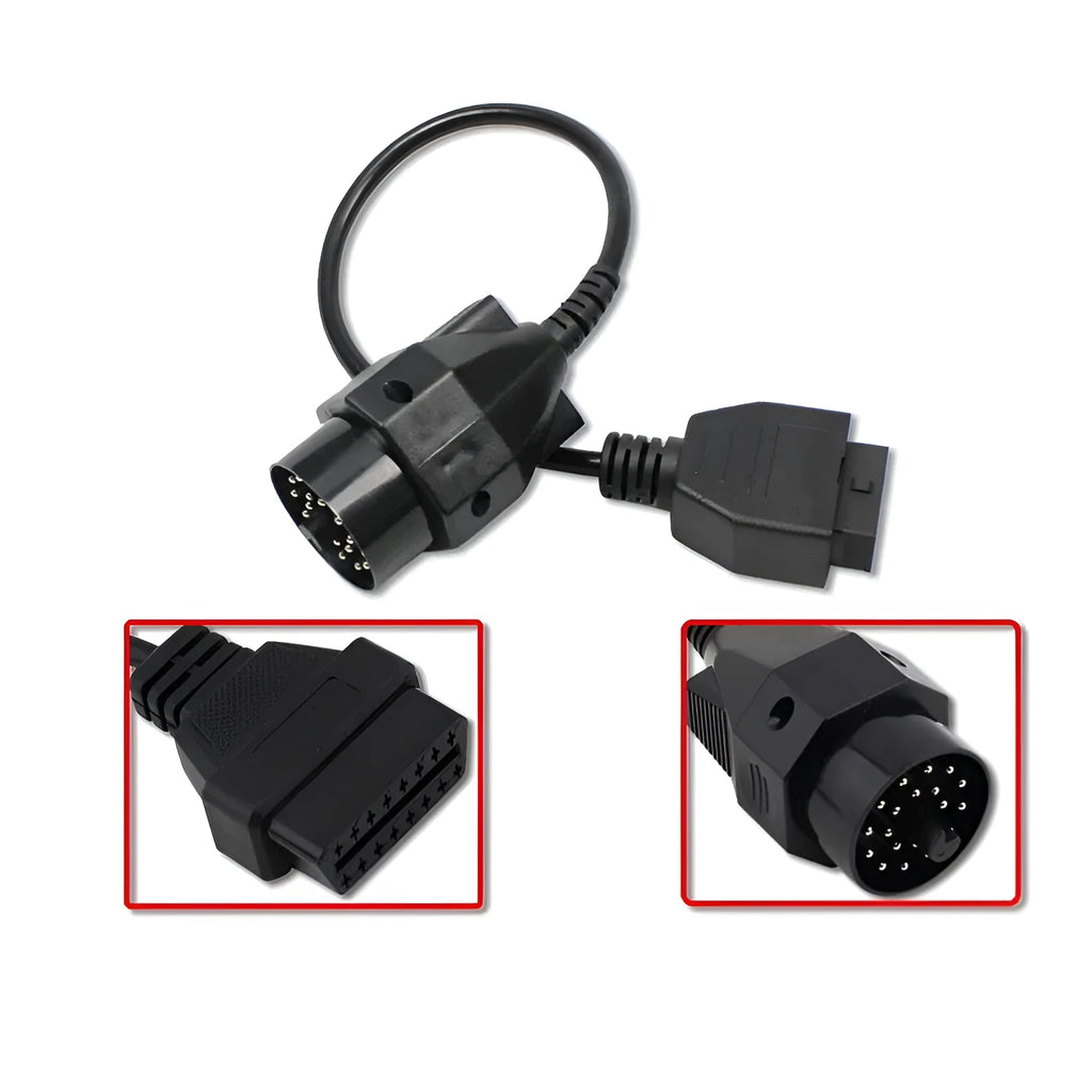 BMW diagnostic adapter cable with 20-pin and 16-pin OBD2 connectors for vehicle scanner compatibility
