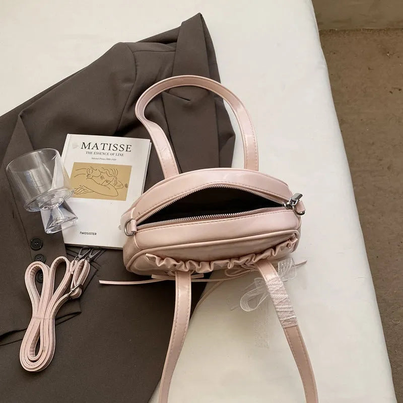 Casual ladies shoulder handbag with bandage bow detail and mobile phone pocket in PU leather