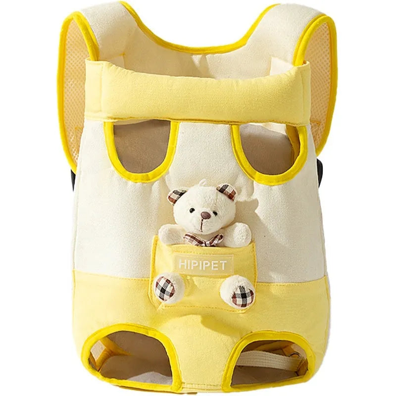 Cartoon animal pattern pet chest bag with soft canvas construction and ribbon detailing