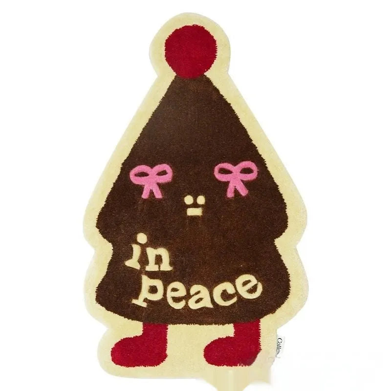 Square Christmas-themed hallway mat with non-slip backing on a wooden floor.