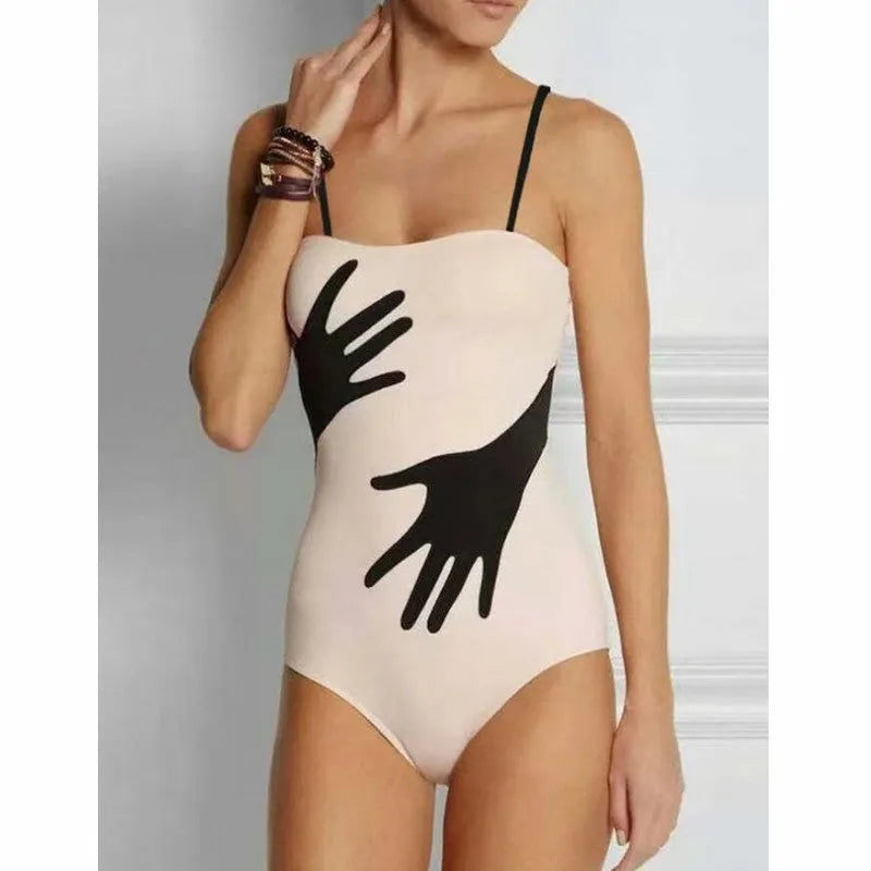 Women's one-piece bikini swimsuit with optional gauze skirt detail in polyester fabric