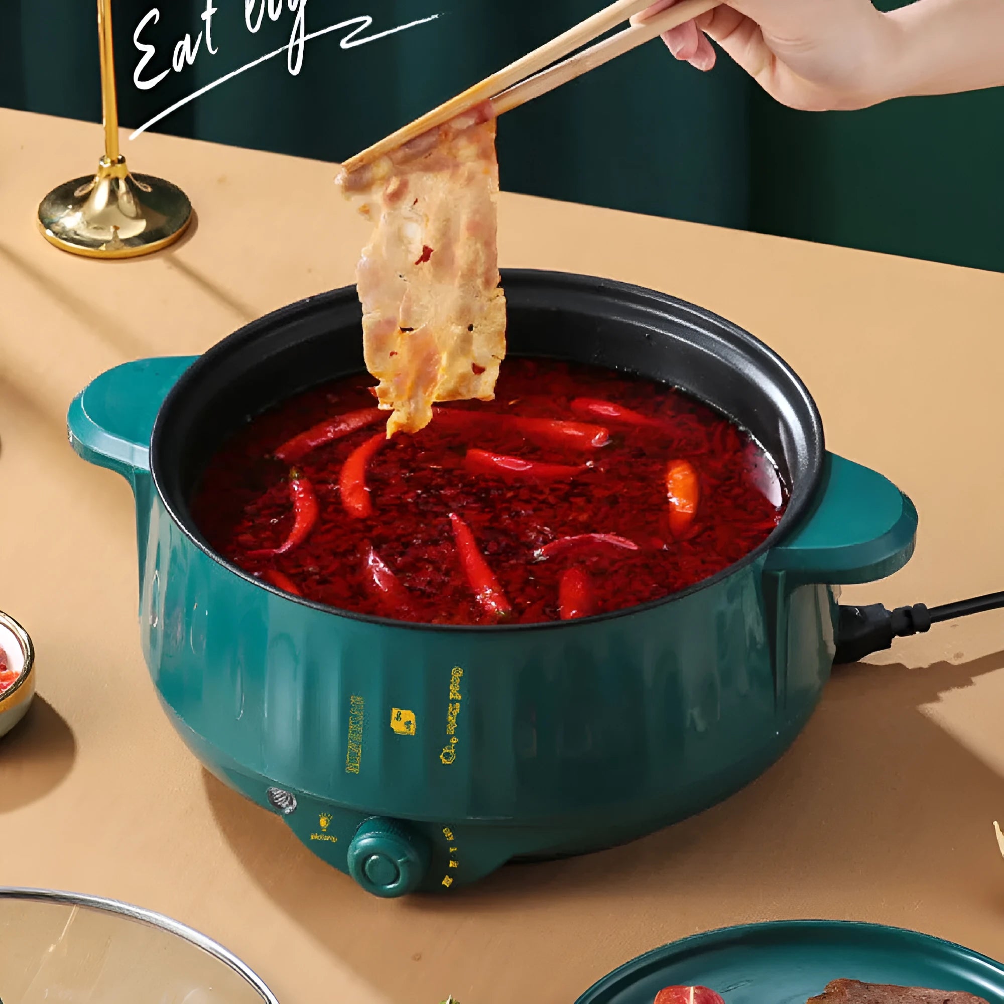 Stainless steel electric hot pot with non-stick interior for multiple cooking functions