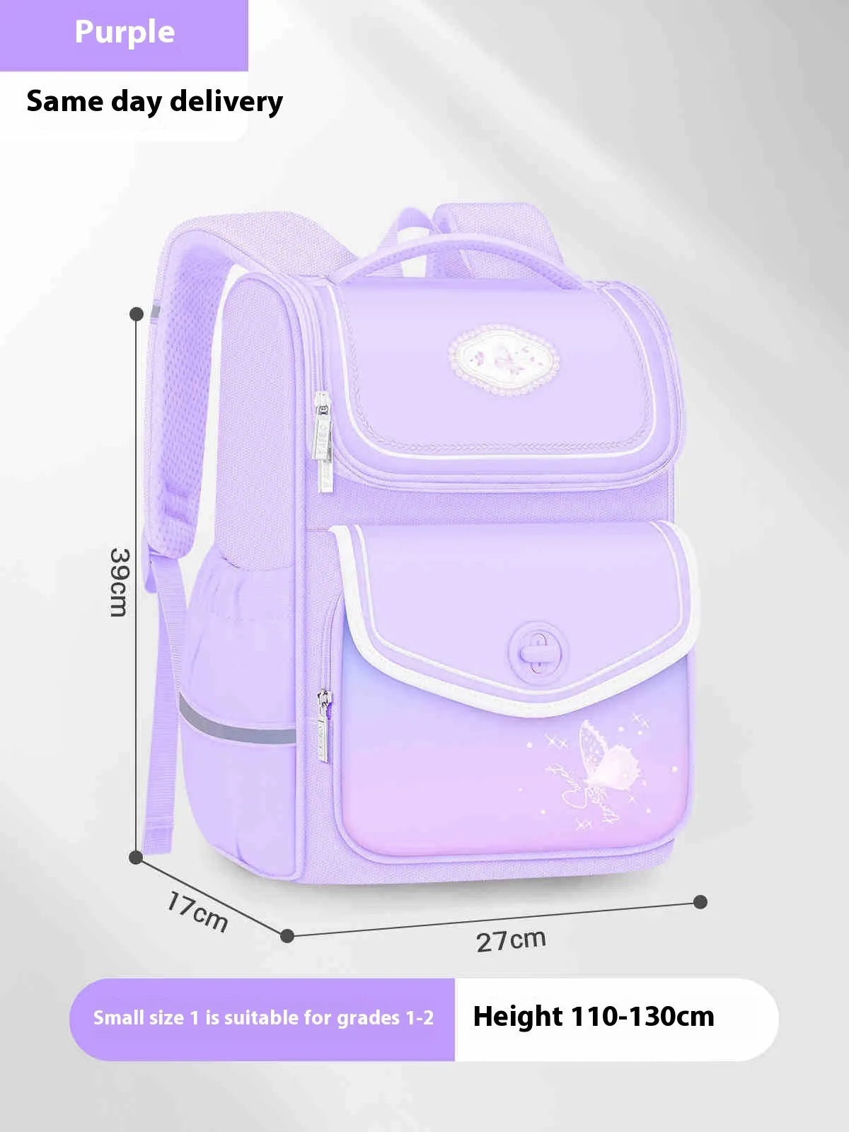 Pink girls' schoolbag for primary school years 1-6 with large capacity and waterproof Oxford cloth.