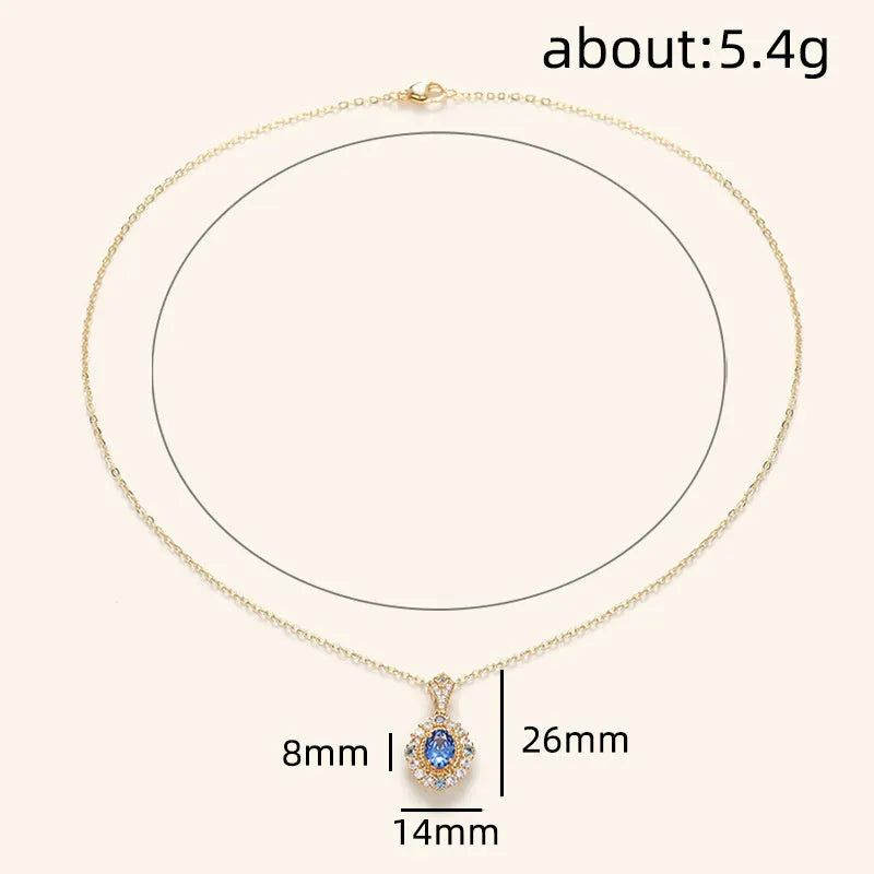 Yellow gold royal necklace with mixed gem inlaid pendant on a copper box chain, adjustable length.