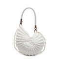 Handmade woven bag women's shell shape cloth crossbody double shoulder straps Milky White finished product