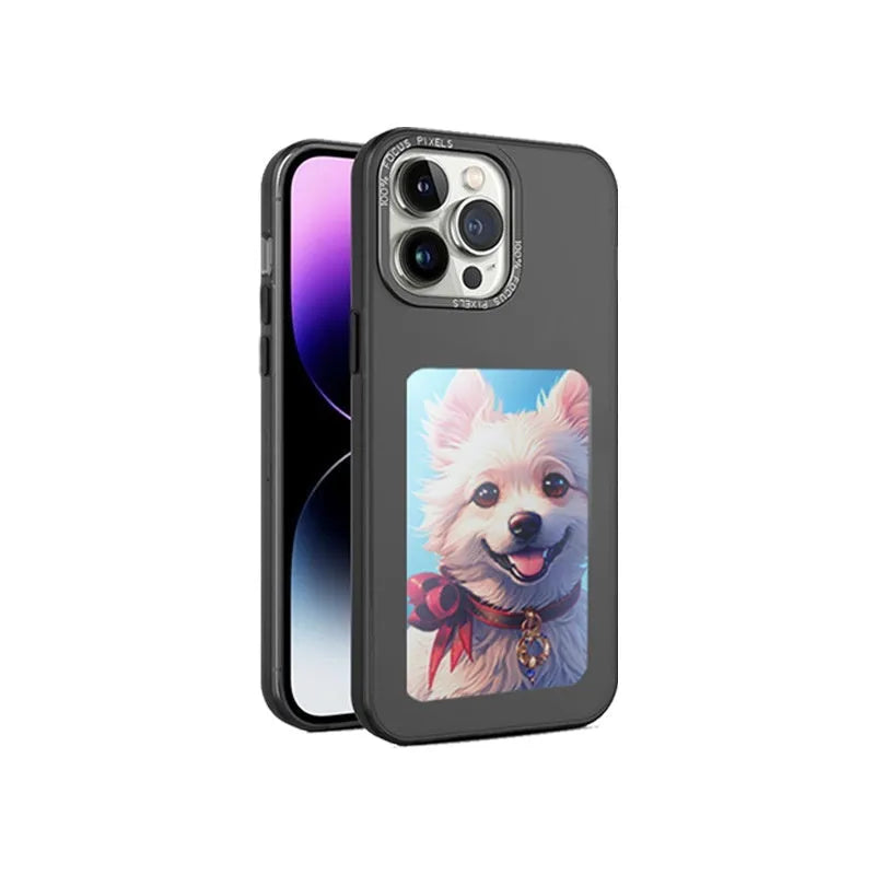 Black DIY display screen phone case with mirror finish for iPhone 13 to 15 series