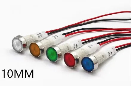 10mm stainless steel edge plastic indicator light with wire in multiple colours