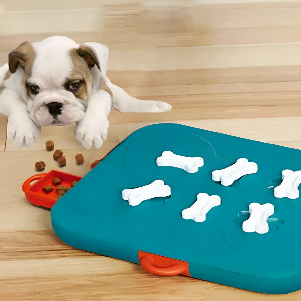 Blue Pet Casino Treasure Hunt Puzzle Food Spill Toy plastic interactive snack dispenser for dogs and cats
